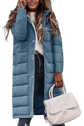 Tuopuda Abrigo Parka Mujer Largo con capucha Abrigo para Mujer con Bolsillos Chaqueta Cremallera de invierno Abrigo cálido a Prueba de Viento, Azul, M