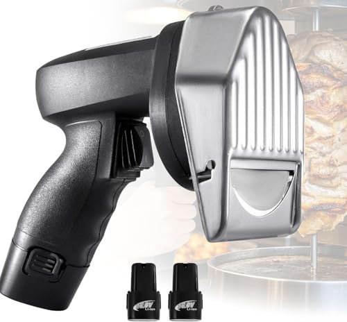 Coltello elettrico per kebab da 80 W, coltello turco per shawarma commerciale, affettatrice, taglierina per giroscopio, 2800 giri/min, con 2 lame, spessore regolabile da 0 a 8 mm,Batterytype