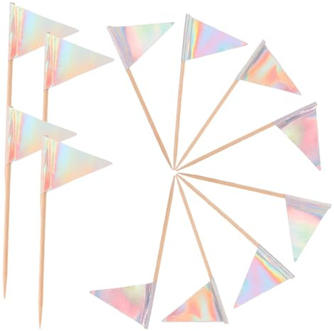 BESTYASH 12pcs Triangle Cupcake Flags Sticks for Cake Decorations Stylish Dessert Toppers for Birthday Wedding Party Multipurpose Food Picks for Fruits Appetizers Cheese Platters