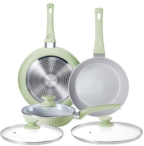 KOKHUB Non Stick Frying Pan, 20/24/28cm Ceramic Pan Set with Lid, PFAS & PTFE & PFOA Free Cooking Pan, Non Toxic, Skillet for Induction Hob