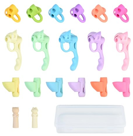 17Pcs Impugnatura Matita Bambini, Ergonomica Silicone Aiuto Per La Scrittura Per Bambini, Strumento Di Correzione Della Postura Di Scrittura Con 1 19x9x3cm Astuccio Portapenne In Plastica(Multicolore)