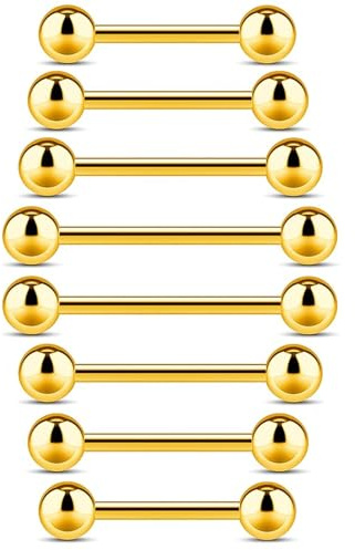 QZKJQDD 4 par 14G kirurgiskt stål yttre gänga tungpiercing bröstvårta piercing barbell helix cartilage öra piercing retainer kroppssmycke 12 mm 14 mm 16 mm 18 mm (guld)