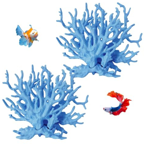 MUYAPAY 2 Piezas Acuarios Pequeños Ornamento de Coral Artificial, Plástico Simulación Decoracion Acuario, Artificiales Tanque Pecera Adorno para Paisajismo Acuático Decoración Micromodelo(Azul)