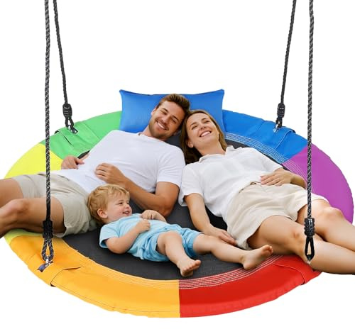 Altalena con cuscino, per esterni, 100 cm, portata 300 kg, corda regolabile in altezza, con cuscino rimovibile, per bambini e adulti, per interni ed esterni (100 cm)