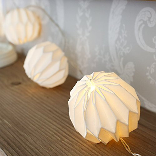 Guirlande lumineuse, 10 Papier Lampion, papier, LED, Éclairage Chaîne pour intérieur et extérieur, blanc, avec batterie