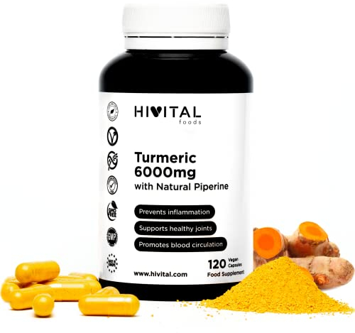 Curcuma 6000mg | 120 capsule vegane | Estratto con 285mg di Curcumina e Piperina | Più biodisponibile della polvere di Curcuma | Antiossidante naturale per la salute cardiovascolare e le articolazioni