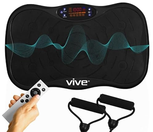 Vive Vibration Plate Exercise Machine - Vibrating Platform for Lymphatic Drainage & Weight Loss, Workout Equipment for a Home Gym, Resistance Bands, Fitness Equipment, Shake Plate, LCD Screen