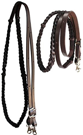 Horse Western Braided Brown Leather Knotted Grip Barrel Contest Reins 805LR03BR