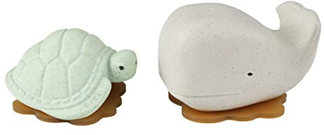 Hevea Squeeze'n'Splash Whale & Turtle Bath Toys Gift Set - Bath Toy for Babies and Toddlers - 100% Natural Rubber, Plant Based, Plastic-Free, BPA-Free (Frosty White & Sage)
