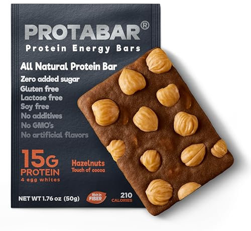 All Natural Energy Protein Bar PROTABAR (12 Pack) - 15g Egg White Protein Per Bar | Dates Egg Whites Hazelnuts Cocoa | Gluten Free | Healthy Snack