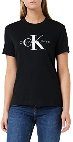 Calvin Klein Jeans Damen T-Shirt Kurzarm Core Monologo Rundhalsausschnitt, Schwarz (Ck Black), M
