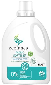Ecolunes parfymfritt sköljmedel, 100% ingredienser av naturligt ursprung, speciellt framtagen för känslig hud, orsakar inte allergier, dermatologiskt testad, 1L