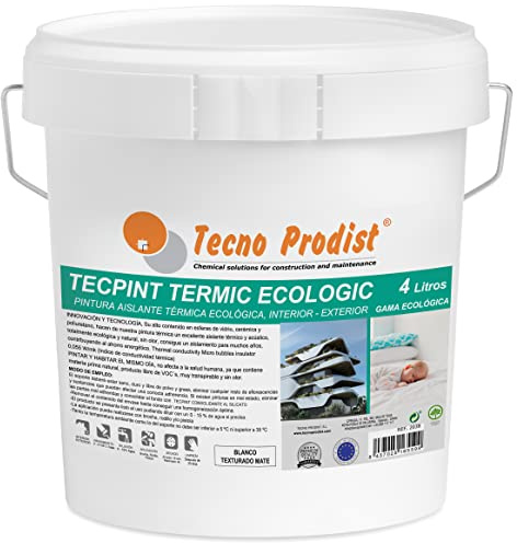 Tecno Prodist TECPINT TERMIC ECOLOGIC (4 Liter) Kalkfarbe, Wärme- und Schalldämmung, innen - außen gegen Wasser, 100% natürlich, Wände und Decken, atmungsaktiv - geruchlos (WEISS)