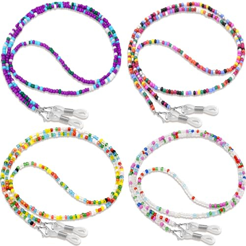 BILIONE Lot de 4 chaînes à lunettes en acrylique pour femmes et filles, support de lunettes de soleil autour du cou, support de lunettes de vue en acrylique (Violet, Rose, Ambre, Pêche)