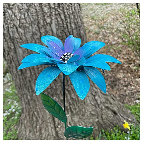 EHOTER Piquets de jardin en métal en forme d'hémérocalle - Décoration d'extérieur - Décoration de jardin - Plante en métal - Décoration de patio - Bleu