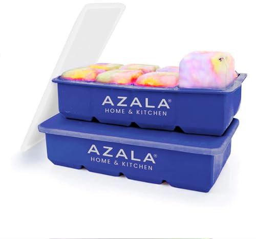 Grand bac à glace avec couvercle, moules à glaçons XXL 2pcs, bac à glace sans BPA facile à enlever empilable anti-déversement pour aliments pour bébés, Whisky, cocktails (Bleu)