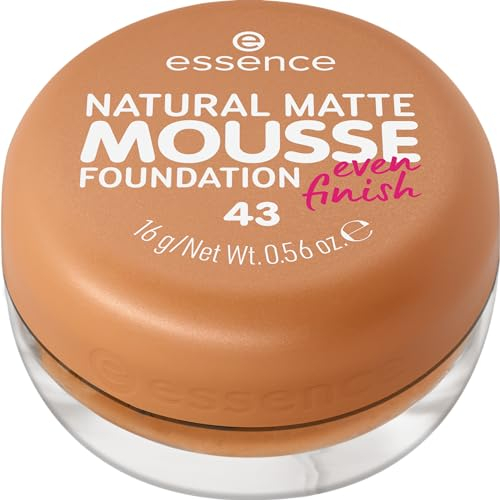 essence NATURAL MATTE MOUSSE FOUNDATION, N. 43 - Fondotinta effetto nude, opacizzante, coprente, risultato espresso, opaco, vegano, senza olio, senza profumo, senza alcool, confezione da 1 (15 g)