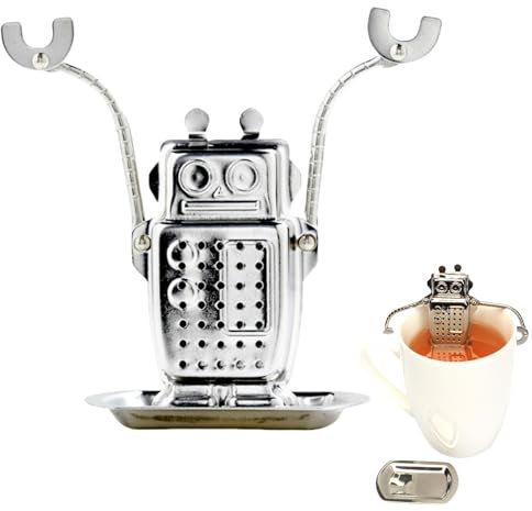 Infusores de Té de Acero Inoxidable, Colador de Té con Platillo, Filtro de Té de Forma de Robot, Infusor de Té Bola para Té de Hojas, Especias, Filtro de Hierbas