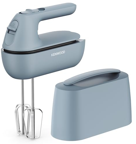 Kenwood QuickMix Go HMP40.000GY, Batidora de Varillas Eléctrica con Funda Integrada, Varillas y Ganchos de Amasar en Acero Inoxidable, 5 Velocidades, Hecho con Plástico Reciclado, 350W, Azul Tormenta