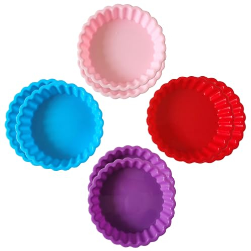 Cosswe 8 Stück Antihaft Mini Tarteform, Tortenbodenform Silikon, 11cm Obstbodenform, Mini Tartelette Förmchen, Tortelettförmchen, Tartlettförmchen für Tarte, Quiche, Pie