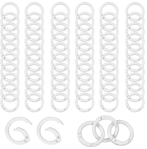 PATIKIL 1 Metal Spring O Rings, 60Pcs Zinc Alloy Snap Buckle Clasp O Rings Spring Keyring Buckles Snap Keychain Trigger Clip for Keychain Bag Collars Purse Handbag, White