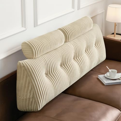 Z-hom Almohadas grandes de cuña para la espalda, almohada triangular para lectura, cojín de apoyo lumbar, respaldo de cintura, cojín de posicionamiento suave para sofá cama (crema, 150 cm)