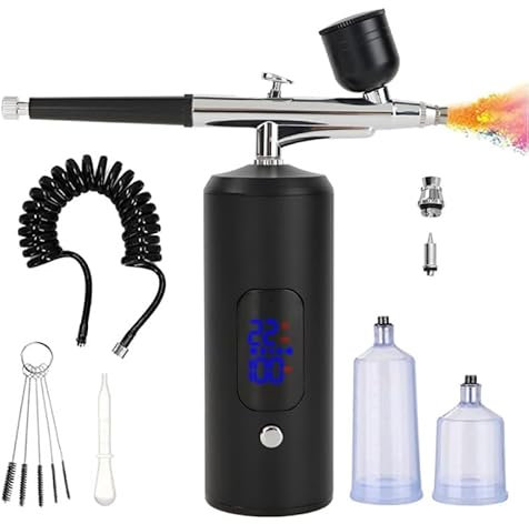 Trywise Tragbares Airbrush Set mit Kompressor, Multifunktionale Airbrush Airbrushpistole für Nageldesign,Kuchendekoration,Tattoo-Modellierung Modellbemalung Sprühkompressor für die Modelllackierung