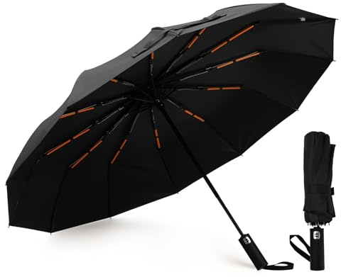 Romon Automatiskt paraply, stormsäkert kompakt UV-skydd, perfekt för resor, högkvalitativt fickparaply med en knappdrift, svart