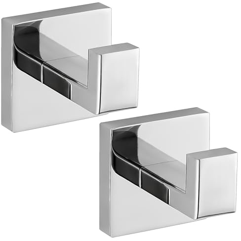 warlve Towel Hooks for Bathrooms, Heavy Duty Wall Mounted Stainless Steel Modern Hook, 2 Pack – Ideal for Hanging Towels, Robes, Coats, in Kitchen, Bedroom, Bathroom, or Hotel (2, Chrome Polished)