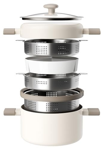 RIOVARM Induzione 24 cm Pentola con coperchio Antiaderente Pentola per brodo con rivestimento in ceramica Pentola per pasta con cestello Pentole versatili per zuppe con inserto scolapasta Casserole