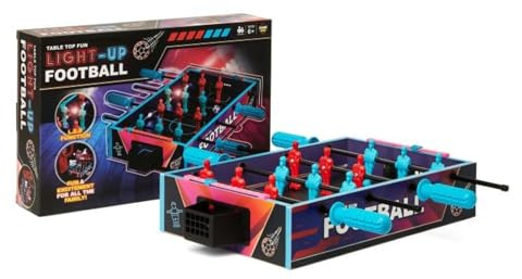 Toy Mania Light Up LED Mini Table Football - Compact Portable Arcade-Style Gaming, Battery-Operated with Sliding Scoreboards, Fast-Paced Action Table Game Set for All Ages Family Fun