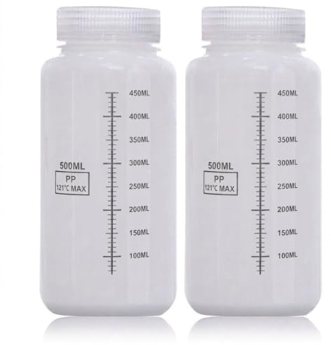 DKBT-pack med 2 vattenflaskor med bred mun 500ml plastflaskor med breda öppningslock läcksäkra laboratorieflaskor i HDPE genomskinliga flaskor för tablettmedicin vattenprov resa