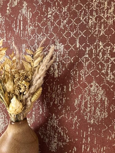 Newroom Carta da Parati Rossa Tessuto Non Tessuto Ornamento Metallico - Vintage Retro Glamour Motivo per Soggiorno Camera da Letto