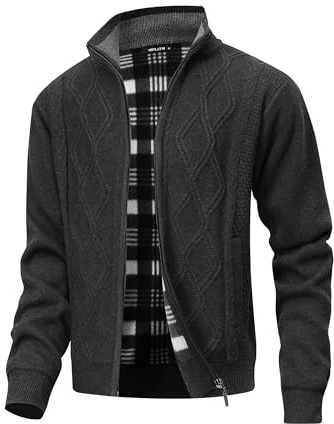 MeiLayM Homme Gilet Pull Cardigan Chaud Maille Chandail Décontractée Col Montant Cardigan avec 2 Poches Tricoté Zippé Cardigans Slim Fit Sweater Veste Manche Longue Gris,L
