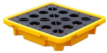 Paleta industrial de contención de derrames con drenaje, bolsillos para montacargas, almacenamiento seguro para tambor y tanque de aceite, 43 L, 66 x 66 x 15 cm, y diseño modular para espacios de