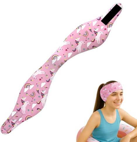 1Pc Swimming Headband 24 inches Cartoon Waterproof Adjustable Swimming Ear Band Bathing Swimmer Pink
