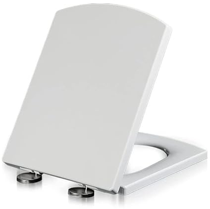 Tapa WC, 43x34.5cm Asiento De Inodoro Cuadrado Rectangular Con Cierre Suave Y Cierre Rápido, Liberación Rápida, Bisagra de montaje superior, PP, Blanco