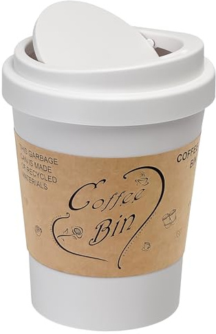 Soddeph 0.9 Gallon Desktop Trash Can with Swing Lid, Small Plastic Waste Bin for Desk, Coffee Table, or Vanity,Mini Countertop Trash Can for Office or Bathroom (White)