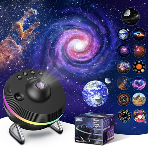 Astarama Proyector Galaxia, 13 en 1 Proyector de Galaxias y Estrellas Real, 4K HD Proyector Planetario con Tira de luz, Meteoro Dinámico para Home Decoration (Negro)