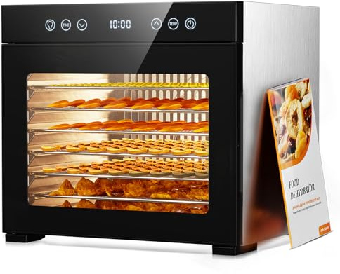 Food Dehydrator Machine with 8 Stainless Steel Trays, 650W Powerful Motor, Adjustable Temperature & 48-Hour Timer for Jerky, Fruits, Herbs, Dog Treats - Quiet Operation