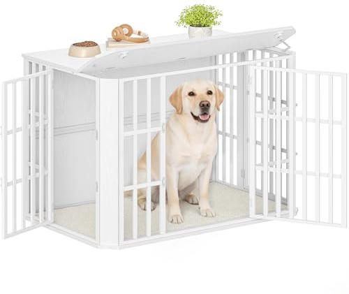 Hzuaneri 120 cm Gabbia per Cani, Cuccia Moderna per Cani Interno, Casetta per Animali, 3 porte, 75 x 120 x 81 cm, XXL, Bianco DFC86813W