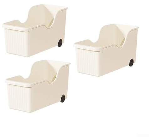Durashmall Paquete de 3 organizadores de gabinete rodantes para cocina y baño con ruedas y asa, contenedores de almacenamiento de plástico blanco, 39 x 19 x 20 cm