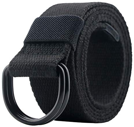 macoking Black Cloth Canvas Belt for Men Women, Fabric D Ring Belt, S