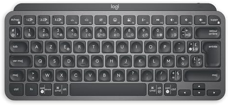 Logitech MX Keys Mini Minimaliste Clavier sans Fil Illuminé, Compact, Bluetooth, Rétroéclairé, USB-C, Compatible Apple macOS, iOS, Windows, Construction métal, Francais AZERTY - Gris foncé