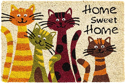 Kokosmatte Katzen Sweet Home 40x60 cm als wetterfeste Kokos Fußmatte Outdoor Schmutzfangmatte