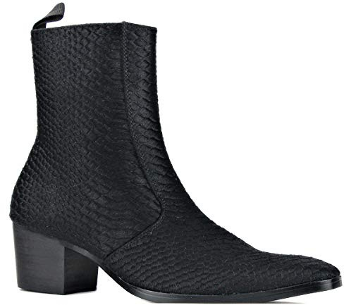 Herr Stövlar Chelsea Högklackade Boots för Män Mode Känga Vandring Ankel Dragkedja Äkta Läder Ponnihår OS-JY021-A-12