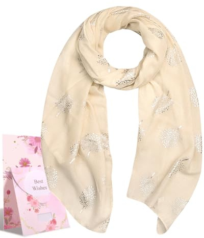 heekpek Foulard Echarpe Femme Echarpe Foulard Paillettes Imprimé Écharpe Foulard Wraps Foulard Imprimé Mûrier Femme Mode Foulard Paillettes- Taille Unique -Beige -