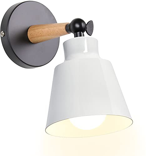 TOKIUS Wandleuchte Moderne, Wandlampe aus Metall und Holz Deko Verstellbarer Wandstrahler E27 Fassung Innen Wandlampe für Schlafzimmer Wohnzimmer Korridor (Weiß)