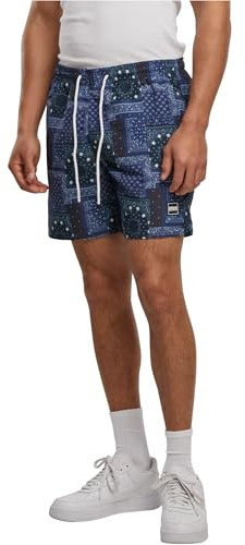 Urban Classics Pattern Palm Hombre Bañador Negro/Aceituna 100% poliéster