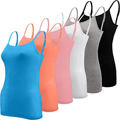 BQTQ 6 Pcs Camisole for Women Undershirts Adjustable Spaghetti Strap Tank Top, L